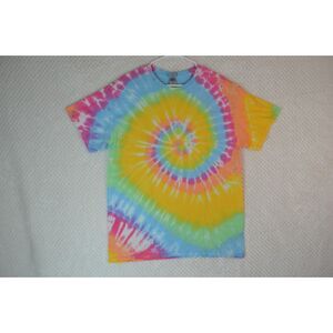 Tie Dye Unisex Large Yellow Blue Spiral Short Sleeve T-Shirt